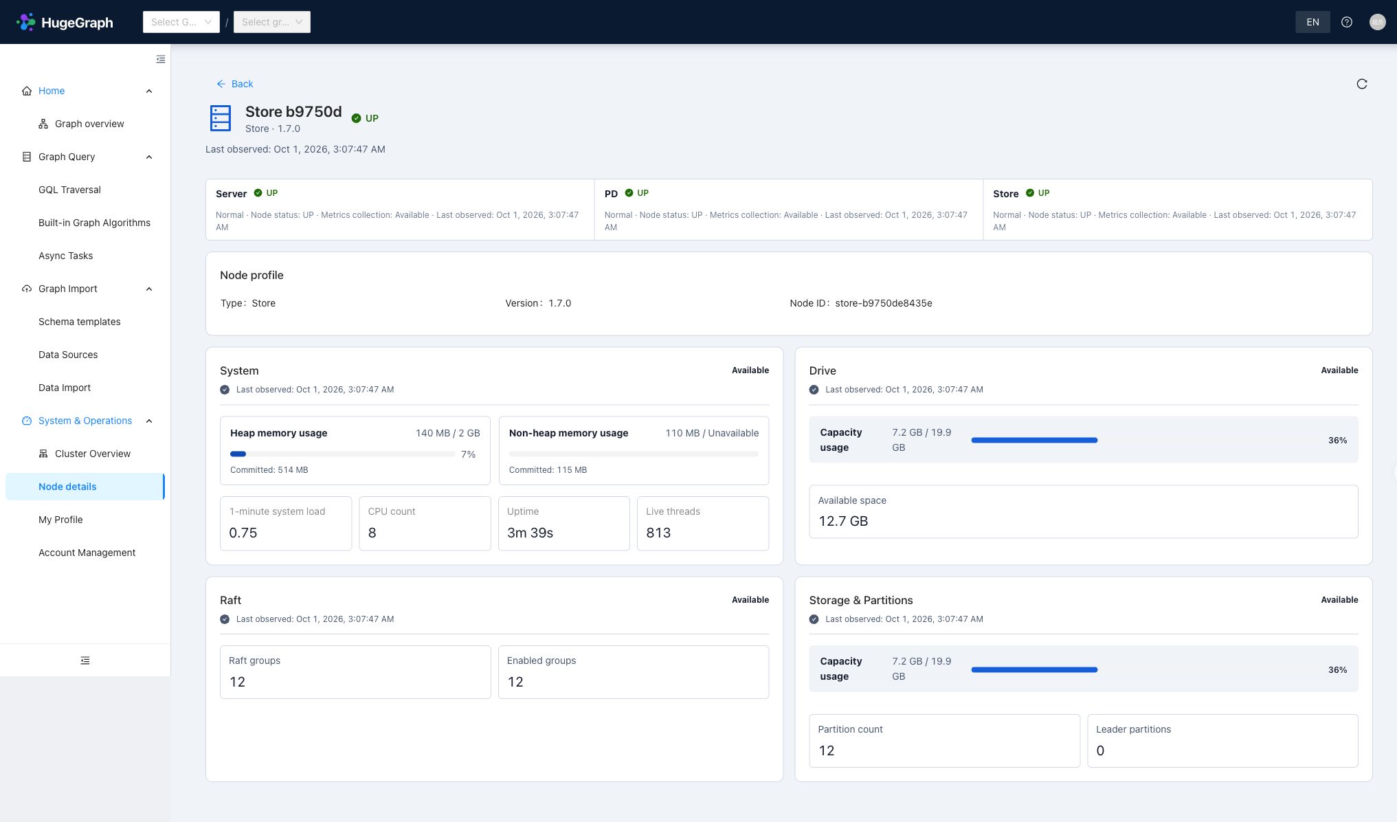 Store system, drive, Raft, and partition metrics