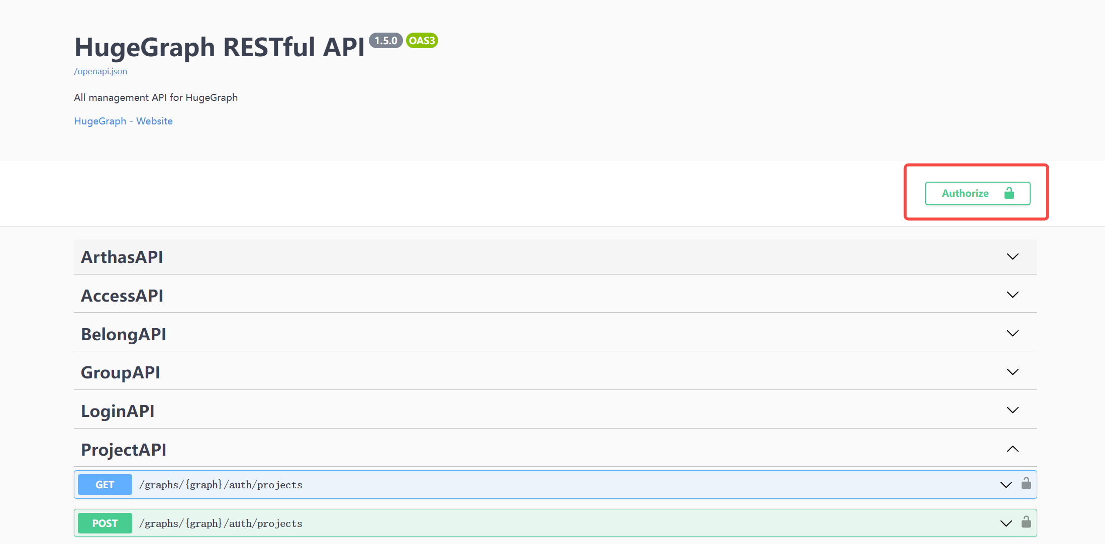 HugeGraph Swagger UI 中的 Authorize 按钮